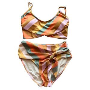 Nani Surf Stripe Tied‑Up Bottom & Tone Crop Top Bikini Set - Multi, XS